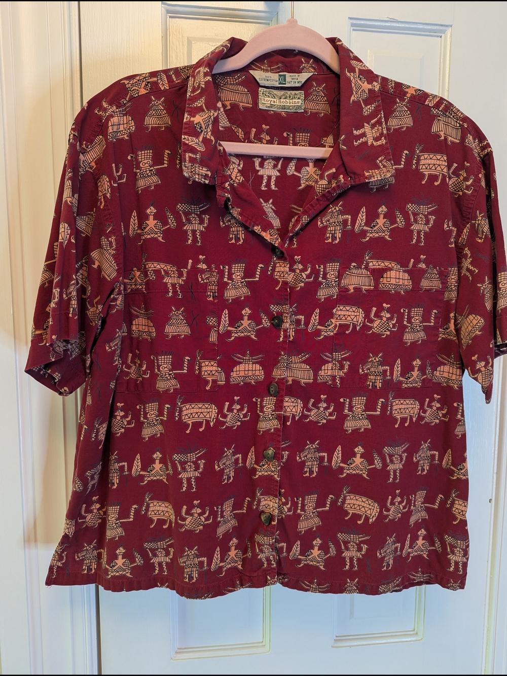 Royal Robbins Maroon Tribal Print Camp Shirt